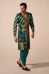 Buy_Jyoti Sachdev Iyer_Green Chanderi, Modal Foil Printing Metallic Sherwani Set _Online_at_Aza_Fashions