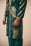 Shop_Jyoti Sachdev Iyer_Green Chanderi, Modal Foil Printing Metallic Sherwani Set _Online_at_Aza_Fashions