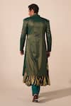 Shop_Jyoti Sachdev Iyer_Green Chanderi Foil Printing Striped Sherwani Trouser Set _at_Aza_Fashions