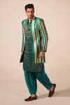 Jyoti Sachdev Iyer_Teal Chanderi Foil Printing Printed Jacket Kurta Set _Online_at_Aza_Fashions