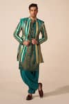 Buy_Jyoti Sachdev Iyer_Teal Chanderi Foil Printing Printed Jacket Kurta Set _at_Aza_Fashions