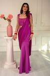 Buy_Rirasa_Magenta Satin Tassels, Heer Embellished Pre-draped Pant Saree With Blouse _at_Aza_Fashions