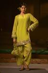 Buy_Prahnaaya_Green Vegan Silk, Crepe Applique, Pearls, Veere Embroidered Kurta And Salwar Set _at_Aza_Fashions