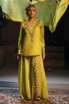 Buy_Prahnaaya_Green Vegan , Crepe, Organza Veere Embroidered Kurta Sharara Set _at_Aza_Fashions