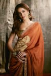 Shop_Masaba_Rust Silk, Tissue Applique, Zari, Windrose Saree With Unstitched Blouse Piece 