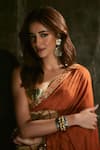 Masaba_Rust Silk, Tissue Applique, Zari, Windrose Saree With Unstitched Blouse Piece 