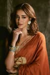 Masaba_Rust Silk, Tissue Applique, Zari, Windrose Saree With Unstitched Blouse Piece 