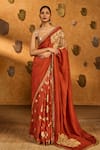 Masaba_Rust Silk, Tissue Applique, Zari, Windrose Saree With Unstitched Blouse Piece 