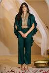 Buy_Rimple Agrawal_Green Silk Beads, Sequins Mandakini Frilled Sleeve Tunic And Box Pleated Pant Set _at_Aza_Fashions