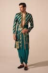 Buy_Jyoti Sachdev Iyer_Green Chanderi, Modal Foil Printing Metallic Sherwani Set _at_Aza_Fashions
