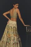 Shop_Basil Leaf_Beige Tussar, Linen, Satin, Tissue Sequins, Metallic Printed Lehenga Blouse Set _at_Aza_Fashions