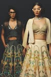 Buy_Basil Leaf_Beige Tussar, Linen, Satin, Tissue Sequins, Metallic Printed Lehenga Blouse Set 