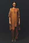 Buy_Basil Leaf_Brown Linen, Silk, Satin Round , Open Printed Cape And Kurta Set _at_Aza_Fashions