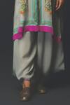 Basil Leaf_Grey Chiffon, Shantoon Embroidery Split V-neck Printed Kurta And Dhoti Pant Set _Online_at_Aza_Fashions