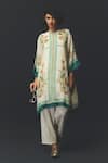 Buy_Basil Leaf_Beige Chiffon, Shantoon, Linen, Silk Round Neck Floral Print Kurta Set _at_Aza_Fashions