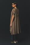 Shop_Basil Leaf_Grey Linen, Silk, Crepe Beads Round , Open Printed Cape Kurta Set _at_Aza_Fashions