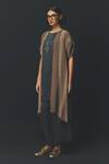 Buy_Basil Leaf_Grey Linen, Silk, Crepe Beads Round , Open Printed Cape Kurta Set _Online_at_Aza_Fashions
