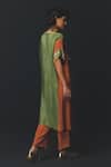 Shop_Basil Leaf_Orange Crepe Round Neck Color Block Kurta Set _at_Aza_Fashions