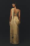 Shop_Basil Leaf_Beige Tussar, Tissue Sequins, Beads, Printed Pre-draped Saree And Blouse Set _at_Aza_Fashions