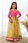Buy_Fairies Forever_Pink Silk, Organza Mirrors, Beads, Foil Printing, Gota Patti Printed Lehenga Set _at_Aza_Fashions