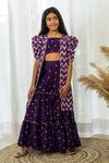 Buy_Fairies Forever_Purple Silk, Chinon Piping, Embroidery Printed Jacket Sharara Set _at_Aza_Fashions