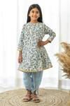 Buy_Fairies Forever_Off White Cotton Foil Printing, Gota Patti Floral Kurta And Pant Set _at_Aza_Fashions