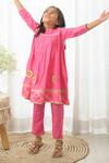 Fairies Forever_Pink Cotton Gota Patti, Embroidery Work Flared Kurta Set _Online_at_Aza_Fashions