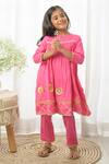 Buy_Fairies Forever_Pink Cotton Gota Patti, Embroidery Work Flared Kurta Set _at_Aza_Fashions