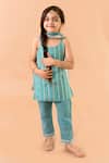 Buy_Fairies Forever_Blue Chinon, Georgette Tassels Lines Of Pure Bond Kurta Set _at_Aza_Fashions