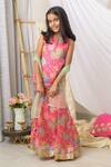 Shop_Fairies Forever_Pink Silk, Organza Mirrors, Gota Patti, Pom-poms Abstract Print Kurta Set _Online_at_Aza_Fashions
