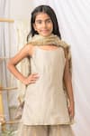 Fairies Forever_Beige Tissue Embroidery, Sequins, Fringe, Zari Kurta Set _Online_at_Aza_Fashions