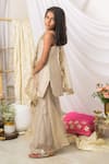 Shop_Fairies Forever_Beige Tissue Embroidery, Sequins, Fringe, Zari Kurta Set _Online_at_Aza_Fashions