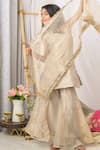 Fairies Forever_Beige Tissue Embroidery, Sequins, Fringe, Zari Kurta Set _at_Aza_Fashions
