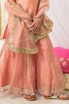 Buy_Fairies Forever_Peach Tissue Gota Patti, Metallic Thread, Zari, Embroidered Kurta Sharara Set _Online_at_Aza_Fashions