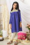 Shop_Fairies Forever_Blue Cotton Embroidery, Zari Bandhej Print Kurta And Pant Set _at_Aza_Fashions
