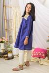 Fairies Forever_Blue Cotton Embroidery, Zari Bandhej Print Kurta And Pant Set _Online_at_Aza_Fashions
