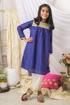 Buy_Fairies Forever_Blue Cotton Embroidery, Zari Bandhej Print Kurta And Pant Set _Online_at_Aza_Fashions