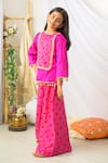 Fairies Forever_Pink Silk Embroidery, Gota Patti, Tassels Bandhej Pattern Kurta And Palazzo Set _Online_at_Aza_Fashions