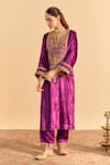 Shop_Sheetal Batra_Purple Velvet, Silk Embroidery, Pearls, Gota Patti Fareeha Kurta With Salwar _Online_at_Aza_Fashions