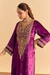 Sheetal Batra_Purple Velvet, Silk Embroidery, Pearls, Gota Patti Fareeha Kurta With Salwar _at_Aza_Fashions