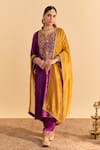 Buy_Sheetal Batra_Purple Velvet, Silk Embroidery, Pearls, Gota Patti Fareeha Kurta With Salwar 