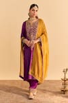 Buy_Sheetal Batra_Purple Velvet, Silk, Tissue Embroidery, Pearls, Gota Fareeha Kurta Salwar Set _at_Aza_Fashions