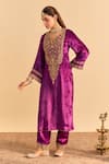 Shop_Sheetal Batra_Purple Velvet, Silk, Tissue Embroidery, Pearls, Gota Fareeha Kurta Salwar Set _Online_at_Aza_Fashions