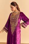 Sheetal Batra_Purple Velvet, Silk, Tissue Embroidery, Pearls, Gota Fareeha Kurta Salwar Set _at_Aza_Fashions