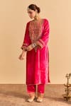 Buy_Sheetal Batra_Pink Velvet, Silk Embroidery, Pearls, Gota Patti Fareeha Kurta With Salwar _at_Aza_Fashions