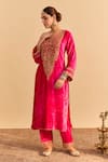 Sheetal Batra_Pink Velvet, Silk Embroidery, Pearls, Gota Patti Fareeha Kurta With Salwar _Online_at_Aza_Fashions