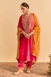 Shop_Sheetal Batra_Pink Velvet, Silk Embroidery, Pearls, Gota Patti Fareeha Kurta With Salwar _Online_at_Aza_Fashions