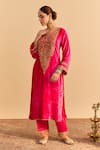 Buy_Sheetal Batra_Fuchsia Velvet, Silk, Tissue Embroidery, Pearls, Gota Fareeha Kurta Salwar Set _Online_at_Aza_Fashions