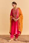 Buy_Sheetal Batra_Fuchsia Velvet, Silk, Tissue Embroidery, Pearls, Gota Fareeha Kurta Salwar Set _at_Aza_Fashions