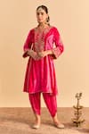 Buy_Sheetal Batra_Pink Velvet, Silk Pearls, Sequins, Gota Patti, Ziara Kurta With Dhoti Pant _at_Aza_Fashions
